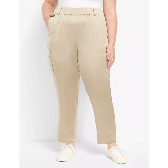 NEW Lane Bryant Satin Cargo Jogger Pants Sz 22 neutral tan boho - Picture 2 of 11